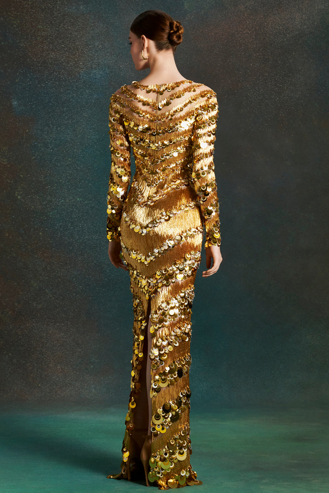 Tiered Long Sleeved with High Neckline Dress