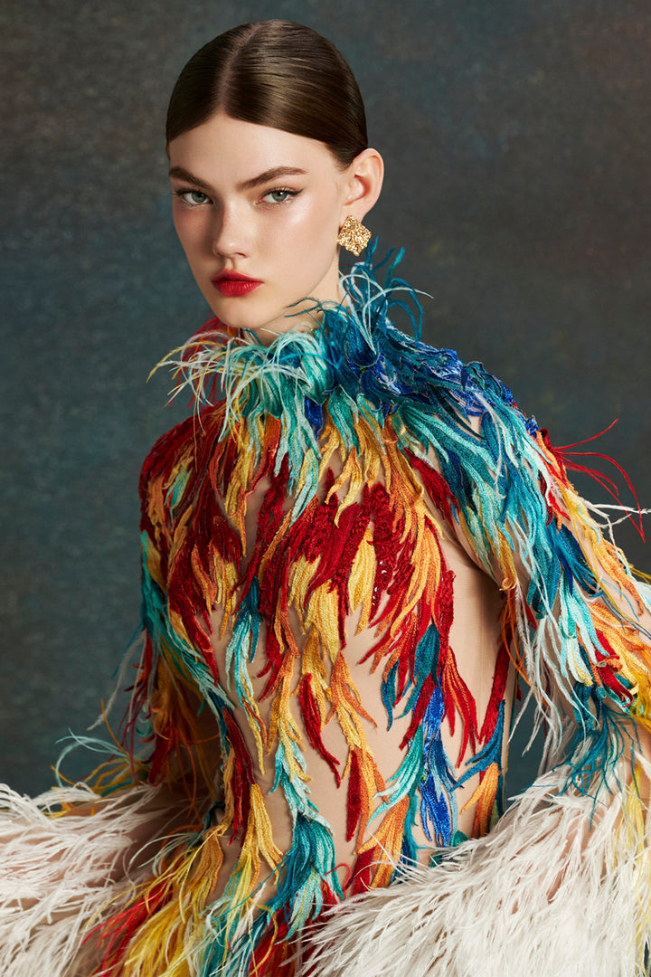 Painted Plume with A-line Dress