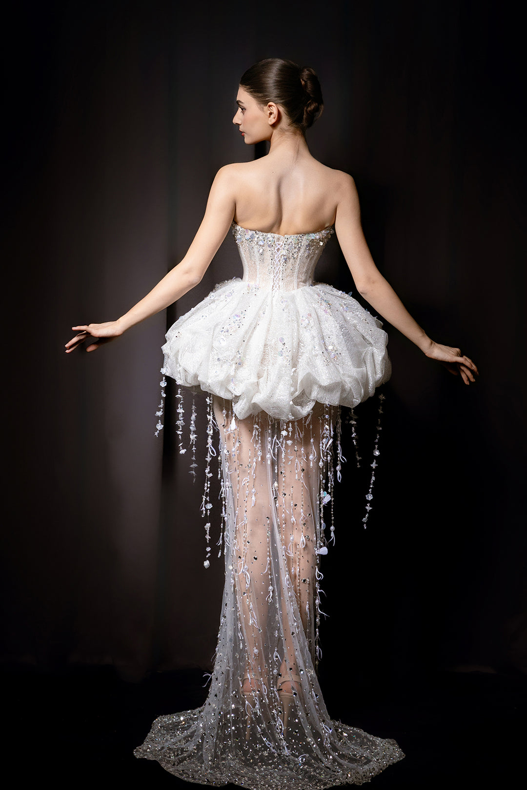 Crystalline Strapless Dress with Tutu Overlay