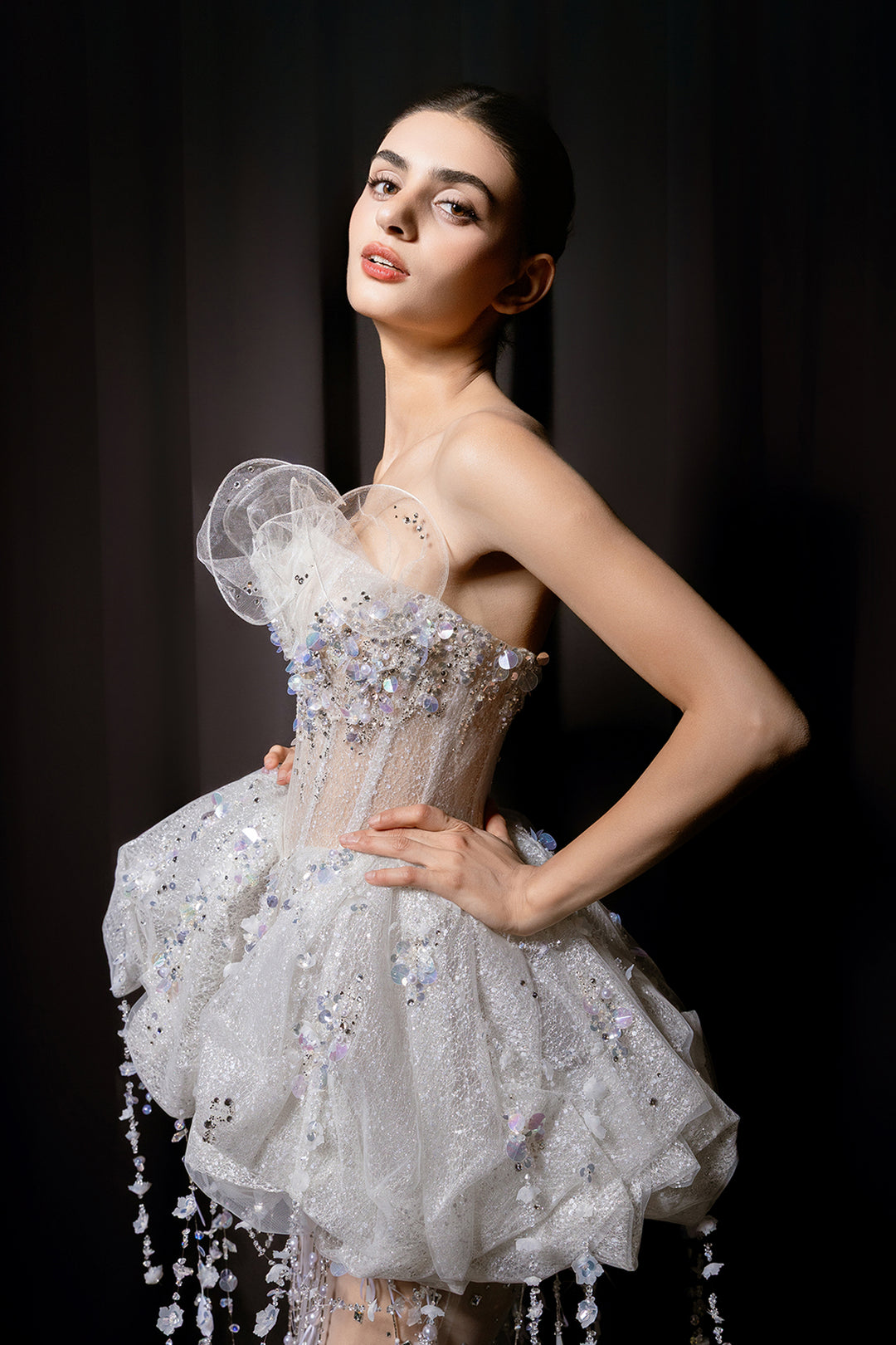 Crystalline Strapless Dress with Tutu Overlay