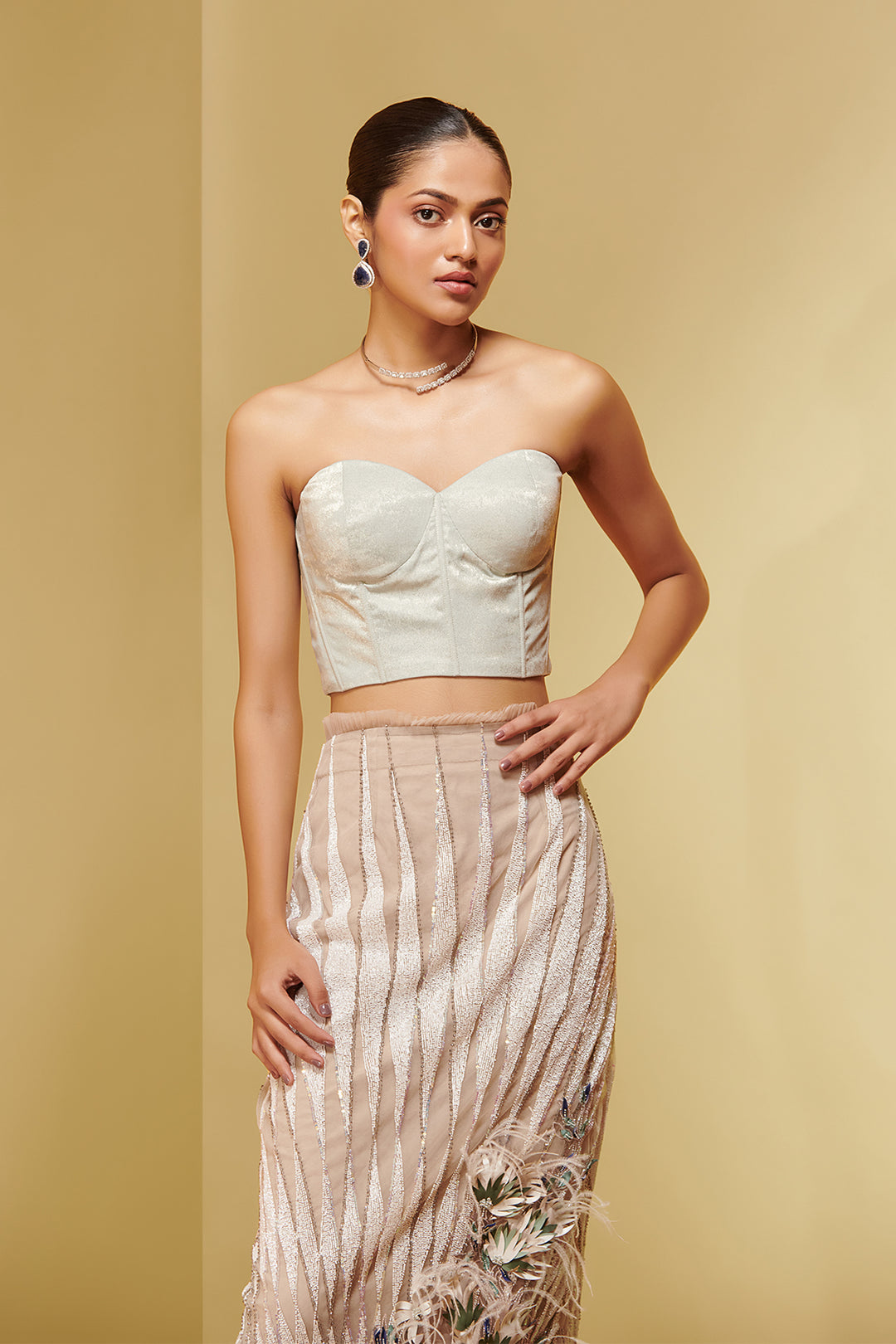 Mesh Three-Piece with Embroidery and Corset