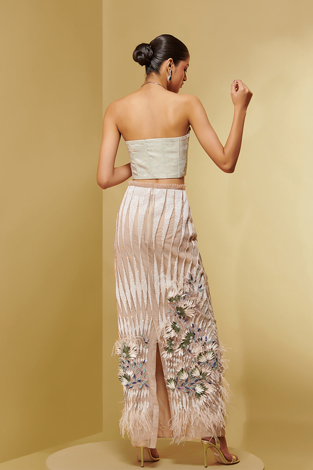 Mesh Three-Piece with Embroidery and Corset