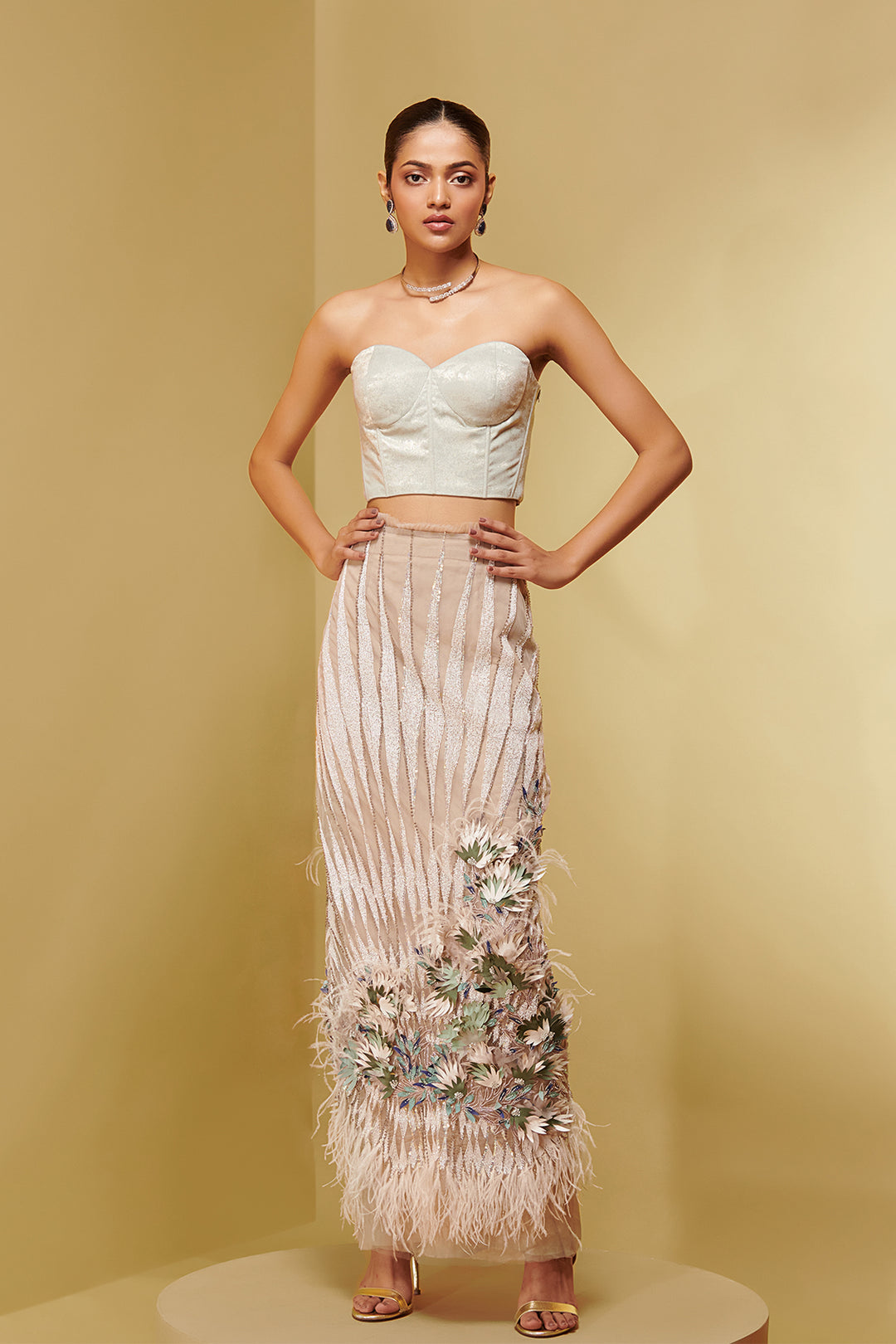 Mesh Three-Piece with Embroidery and Corset