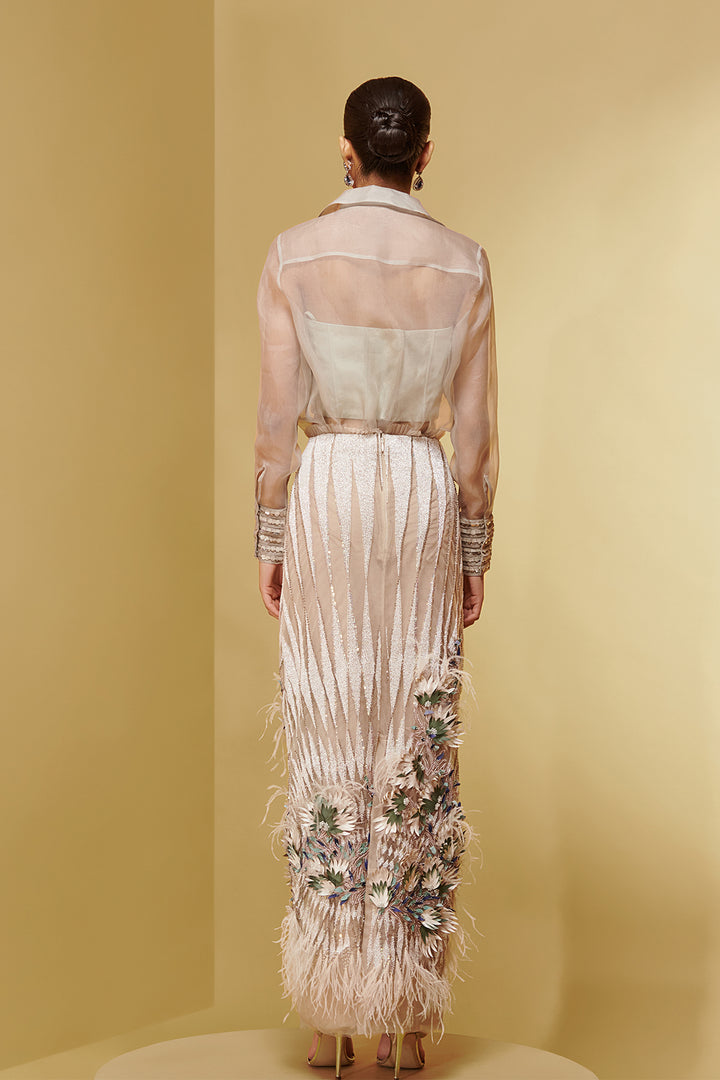 Mesh Three-Piece with Embroidery and Corset