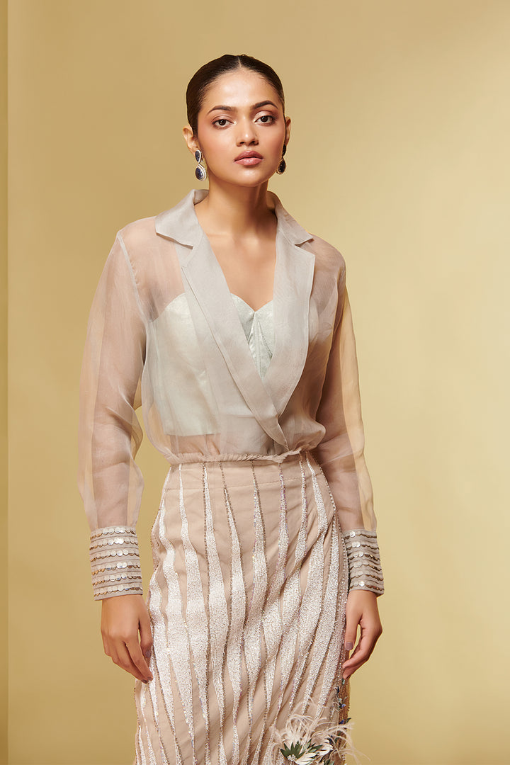 Mesh Three-Piece with Embroidery and Corset