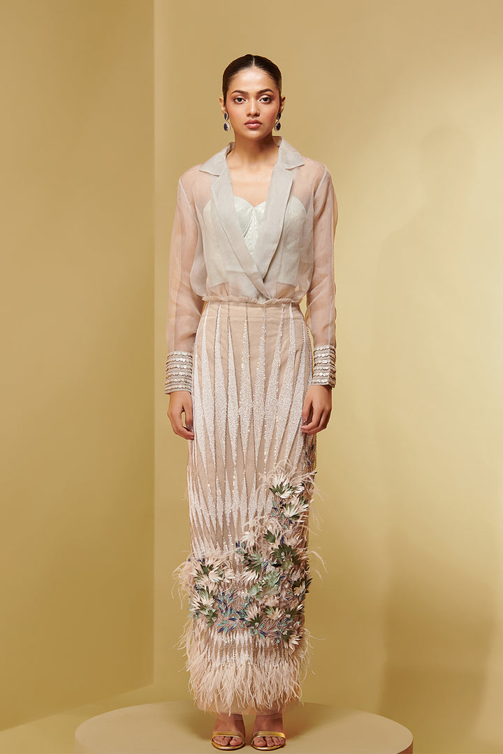 Mesh Three-Piece with Embroidery and Corset