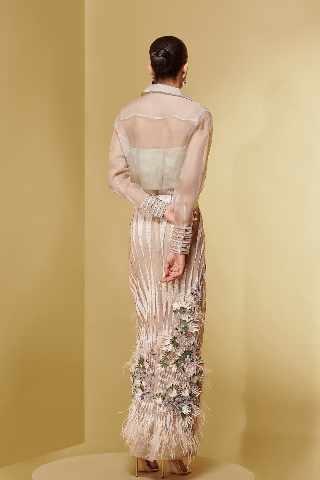 Mesh Three-Piece with Embroidery and Corset