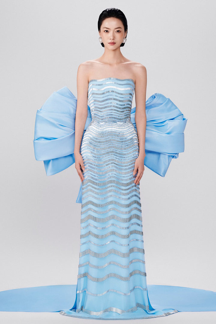 Geometric Embellished with Mikado Bow Tulle Dress