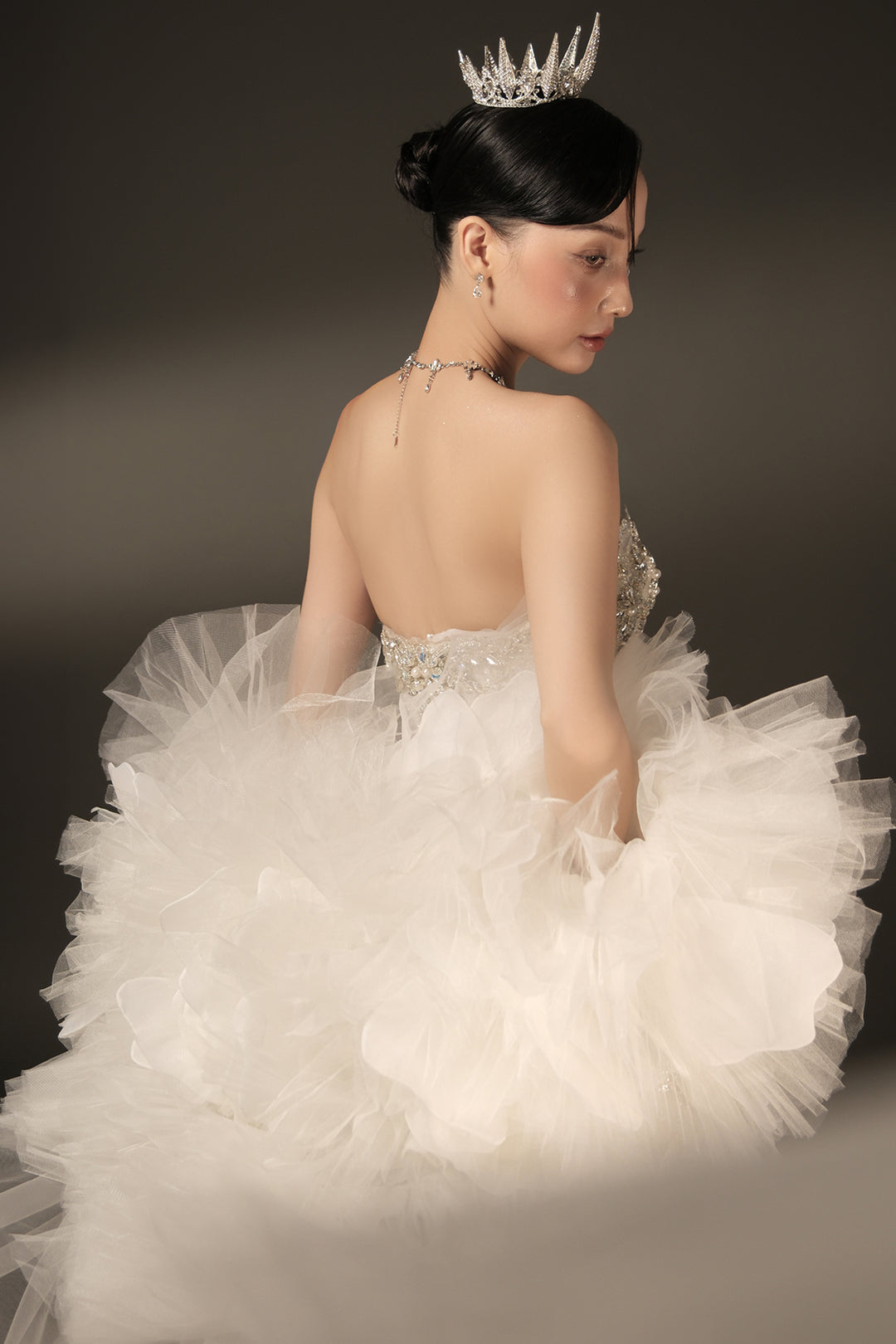 Column Dress with Beaded Bodice and Cape