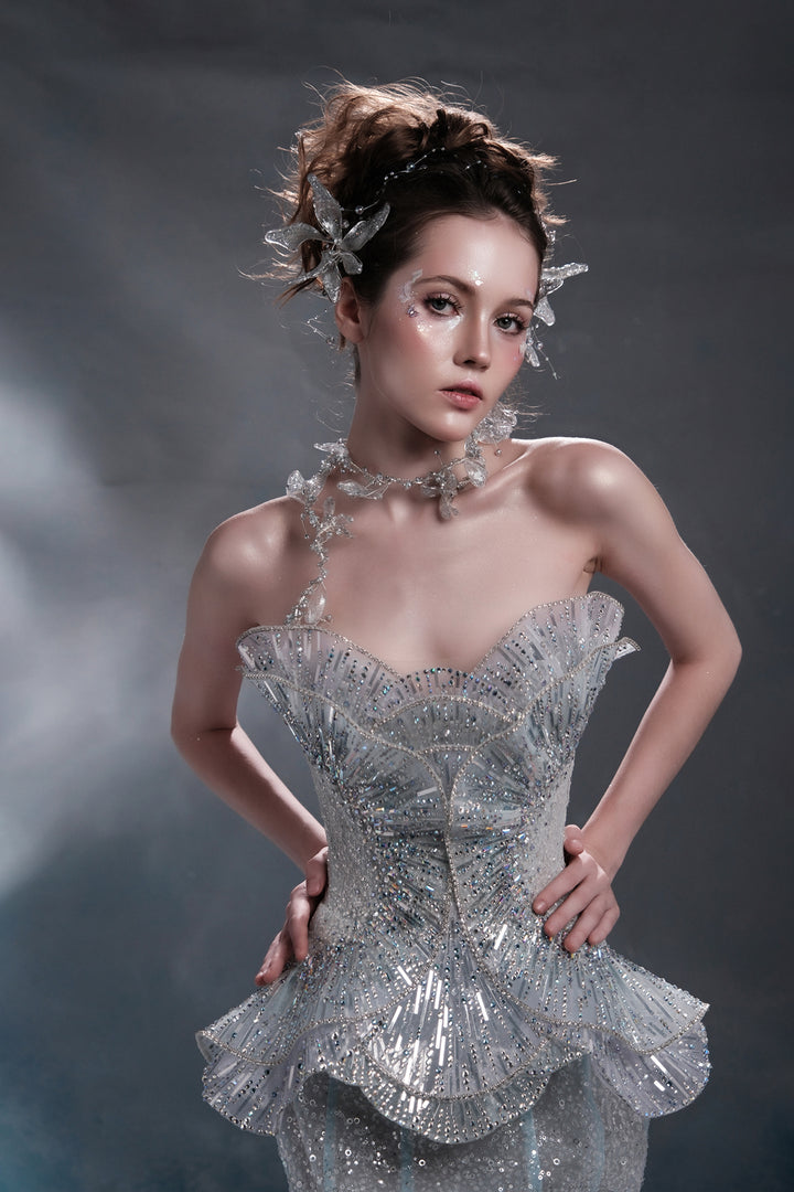 Mermaid Glow with A Cape Dress