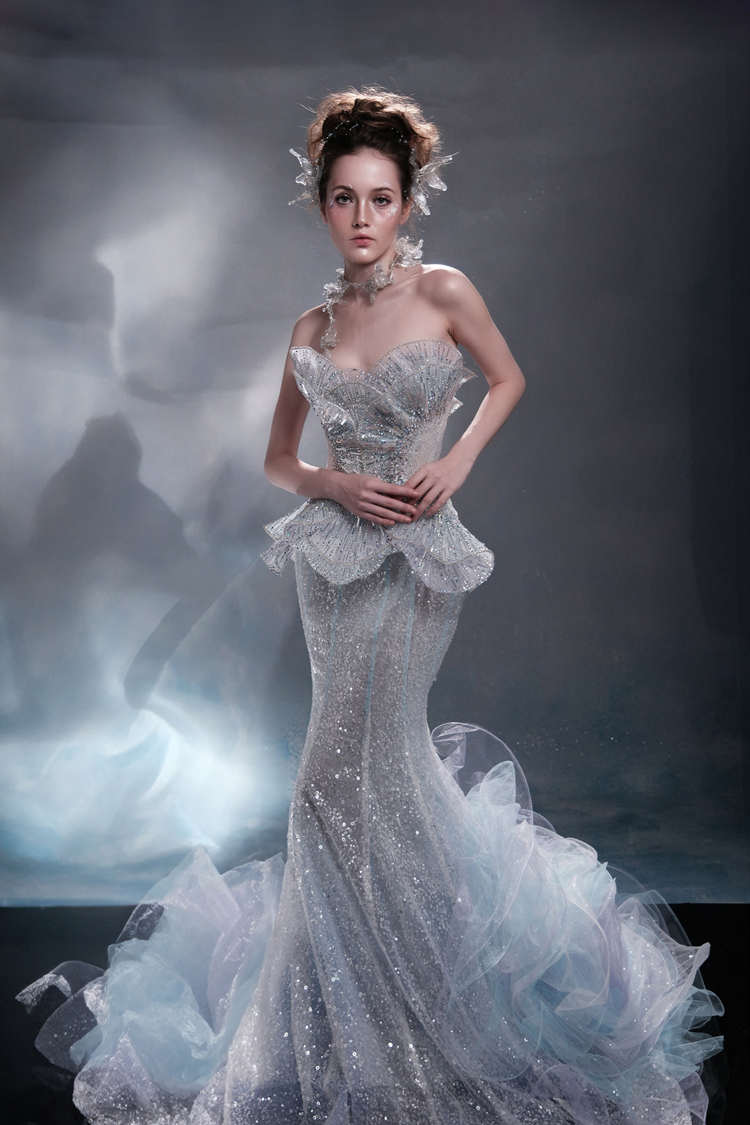 Mermaid Glow with A Cape Dress