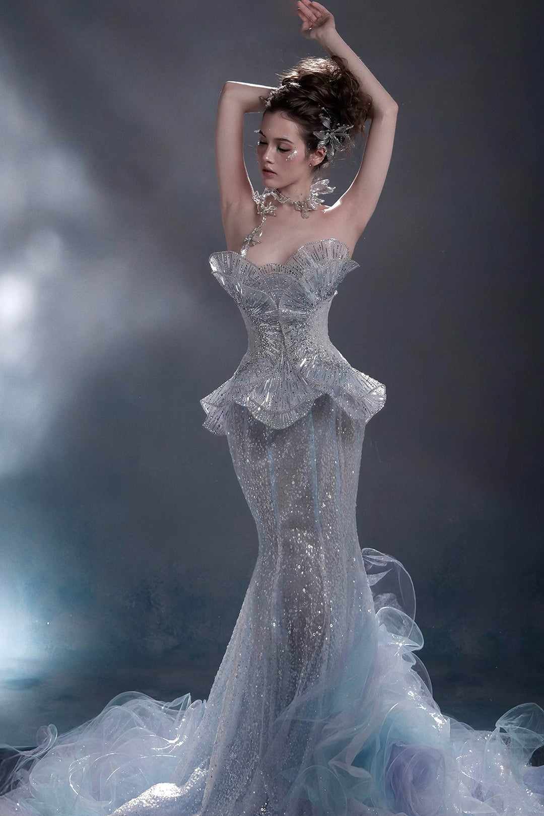 Mermaid Glow with A Cape Dress