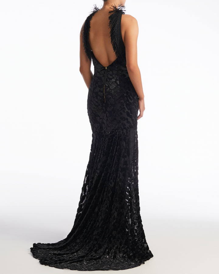 High-Halter Long Column Dress