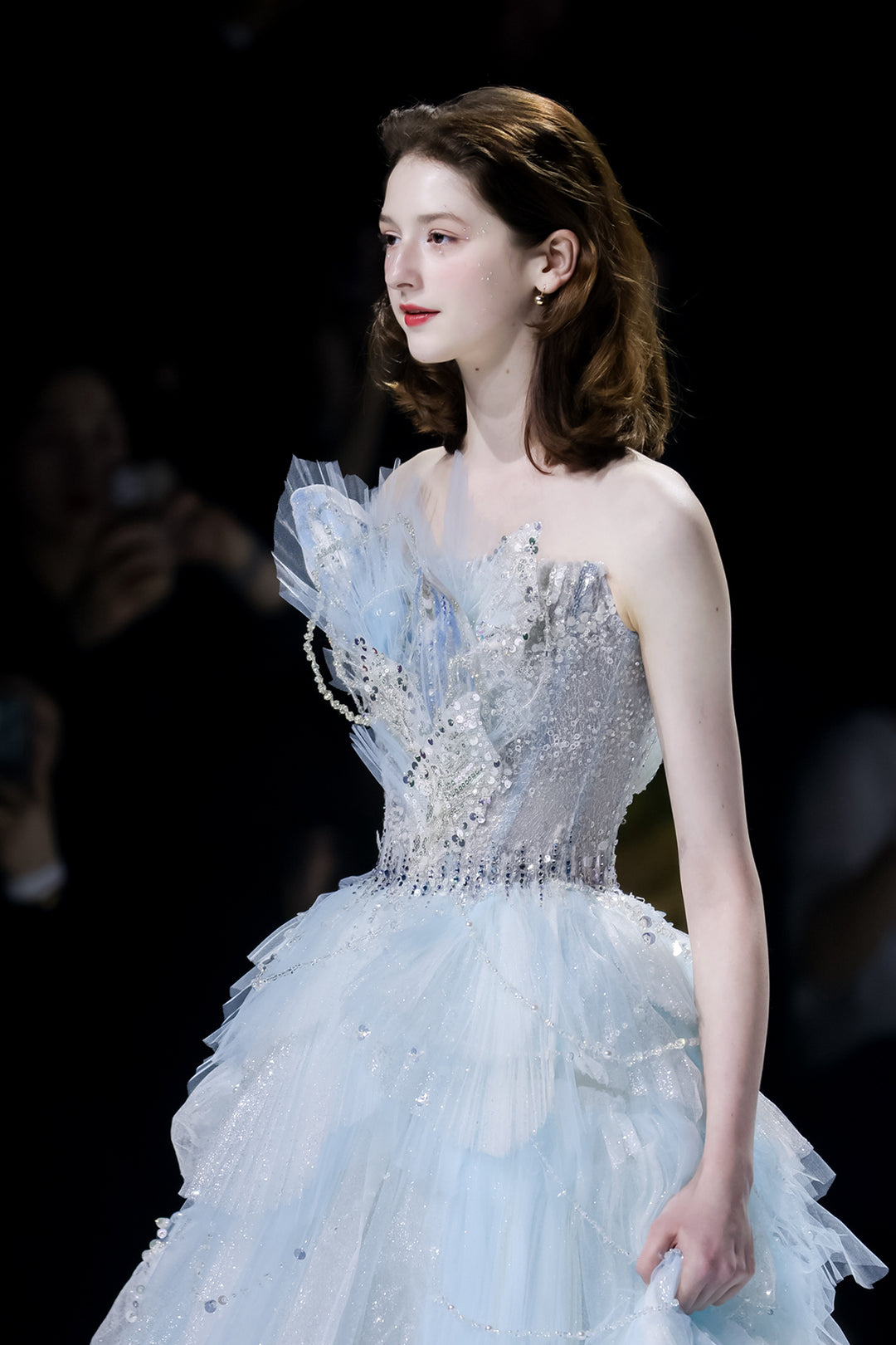 A-Line Dress with Embroidered Bodice Light Blue / FR 34 A-Line Dress with Embroidered Bodice Light Blue / FR 34