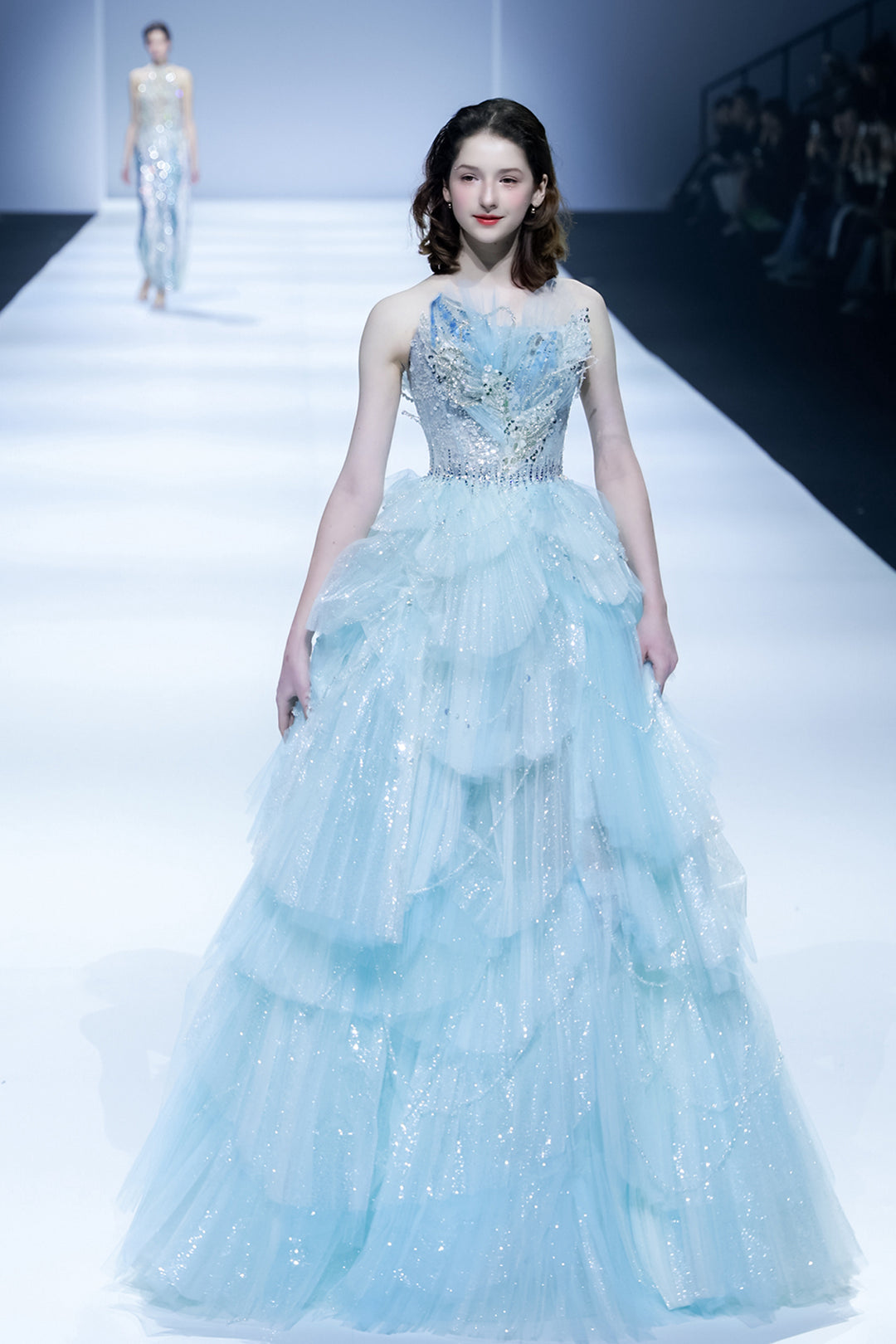 A-Line Dress with Embroidered Bodice Light Blue / FR 34 A-Line Dress with Embroidered Bodice Light Blue / FR 34
