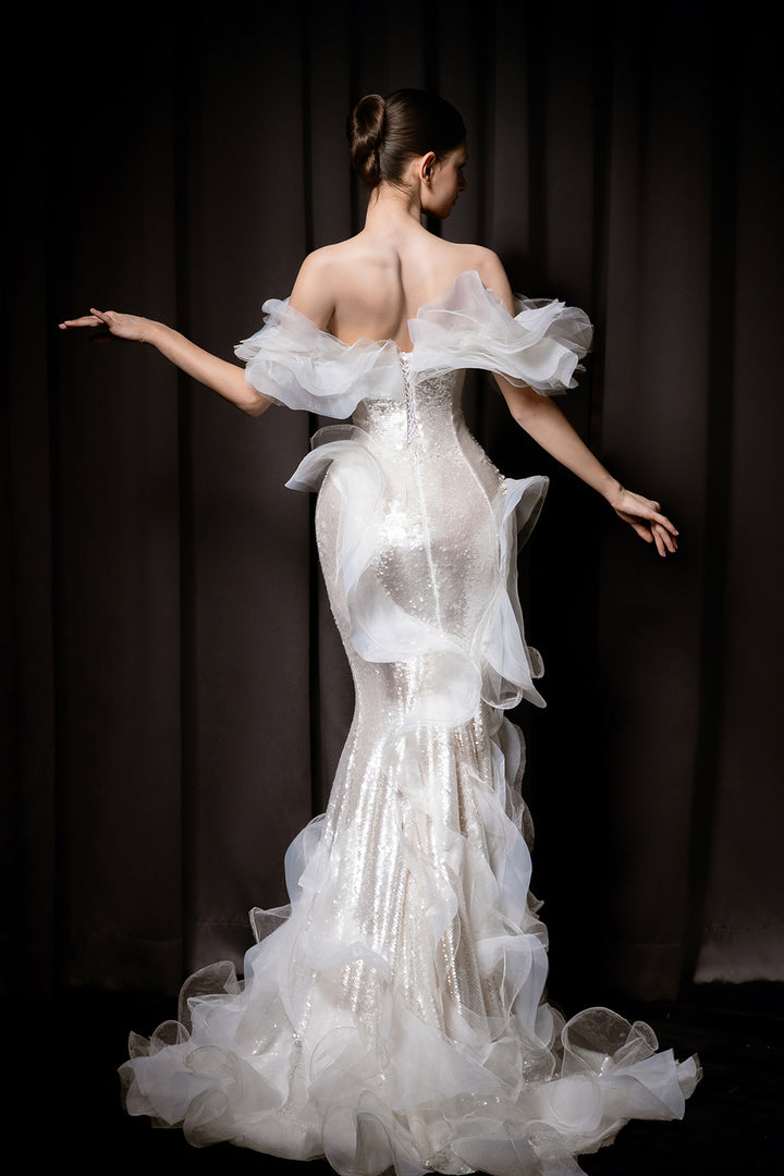 Off-The-Shoulder Mermaid Tulle Dress