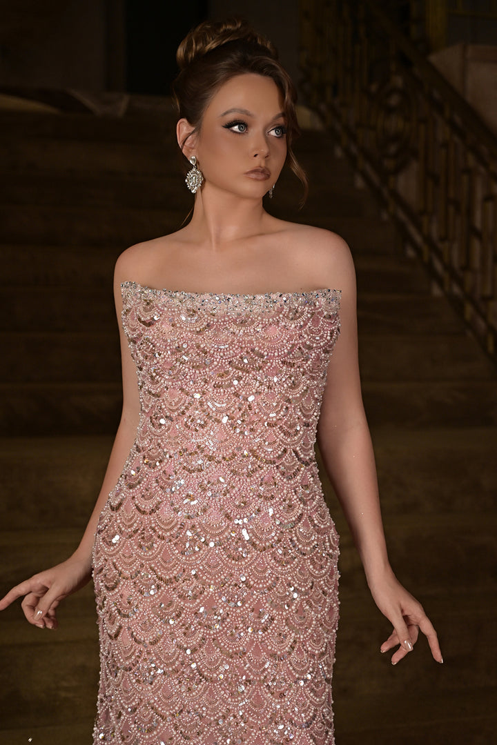 Sequin-Embroidered Full-Length Dress