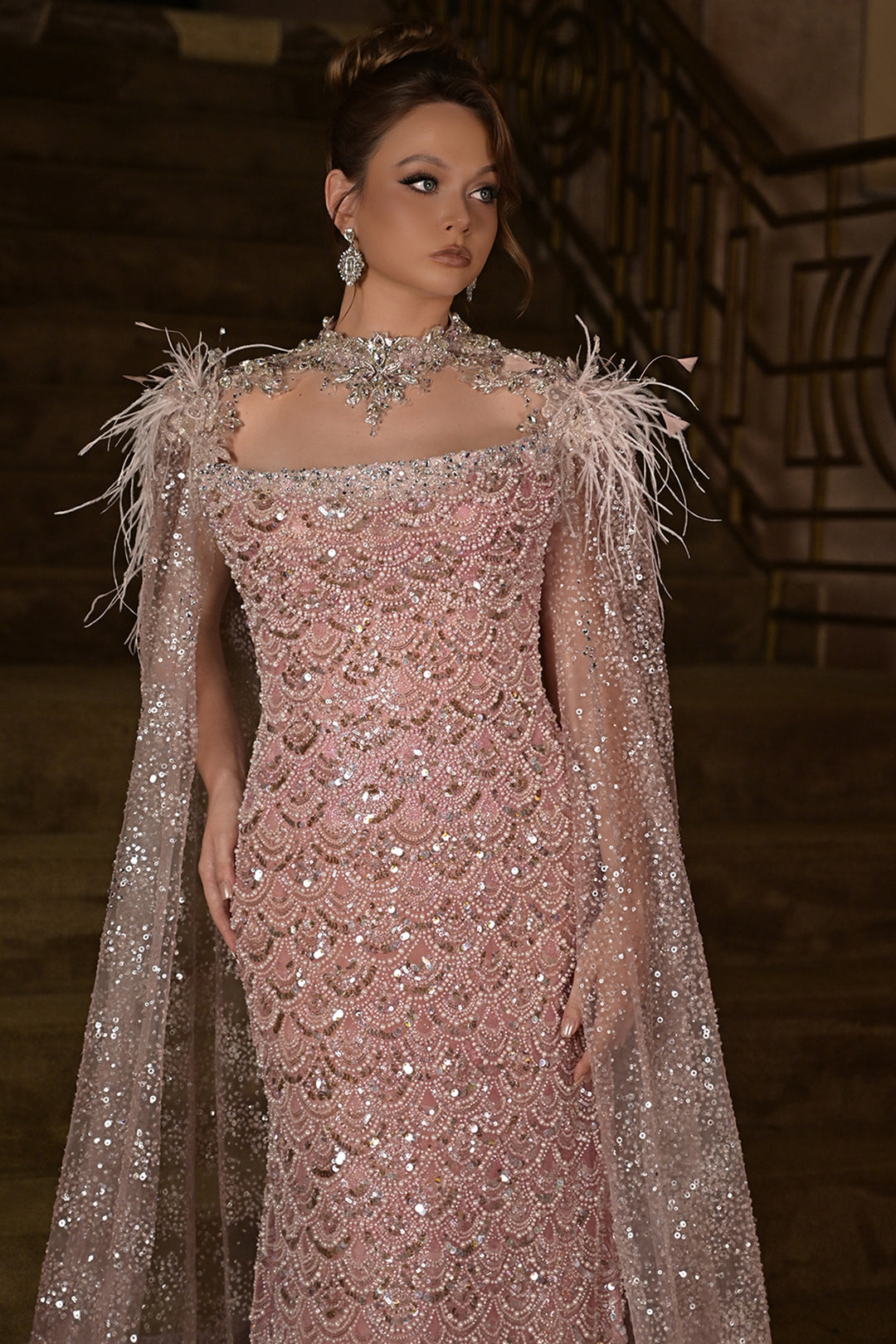 Sequin-Embroidered Full-Length Dress