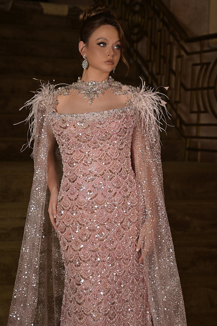 Sequin-Embroidered Full-Length Dress