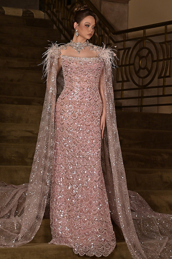 Sequin-Embroidered Full-Length Dress