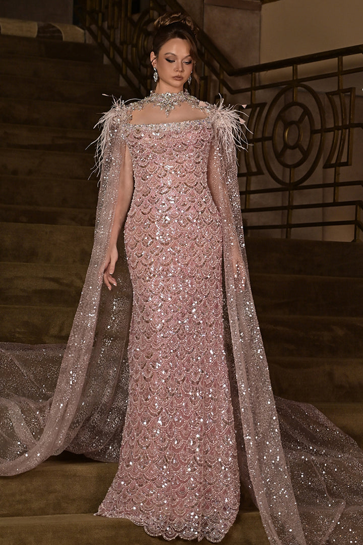 Sequin-Embroidered Full-Length Dress