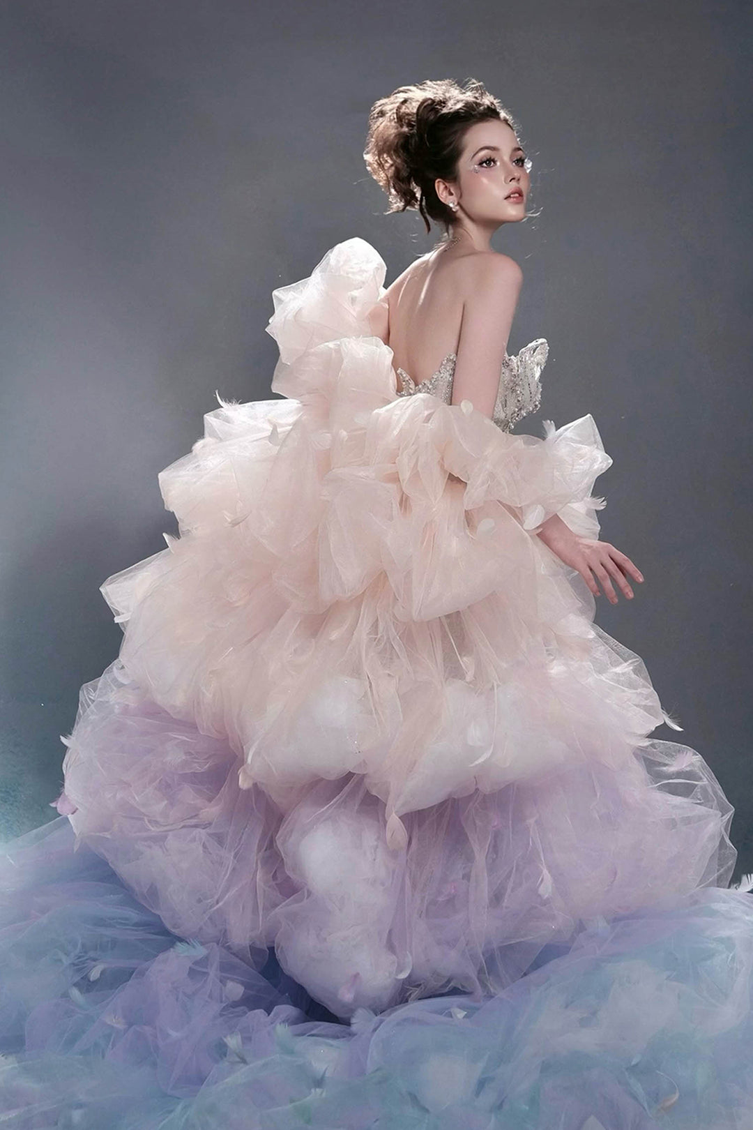 Crystal-Embellished Dress with Sleeves