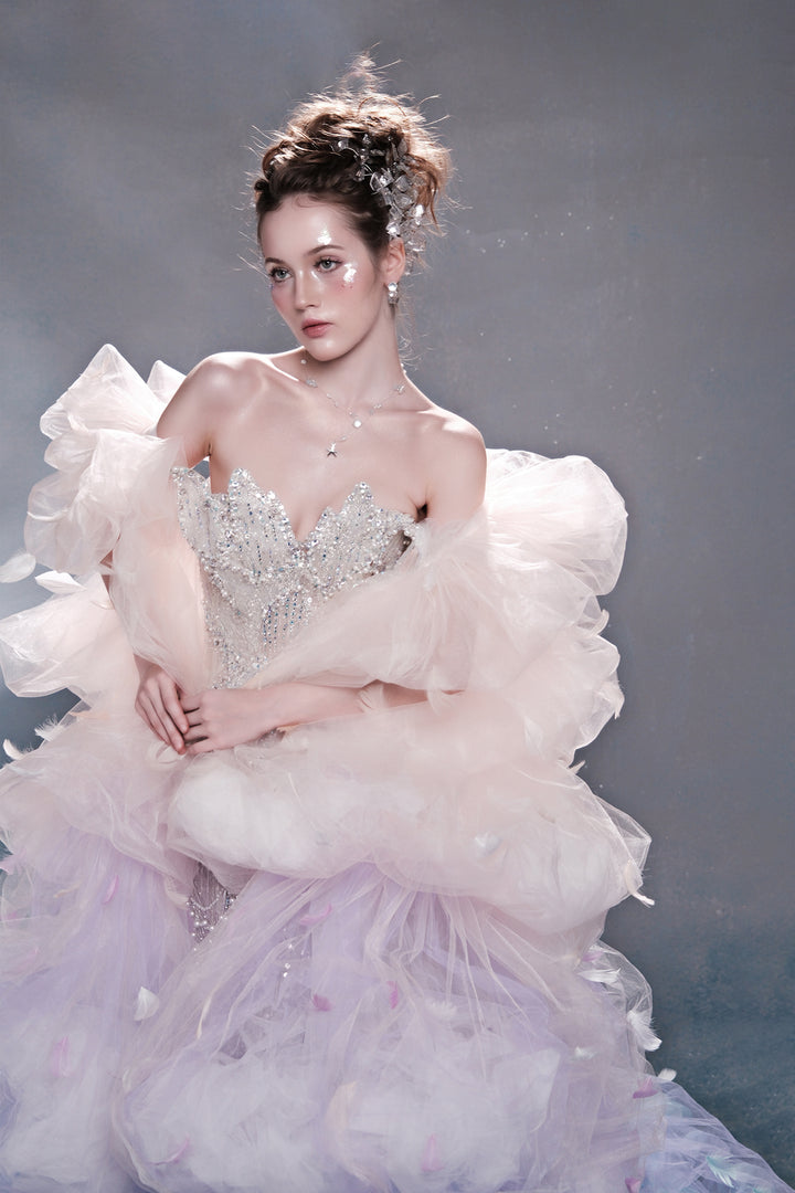 Crystal-Embellished Dress with Sleeves