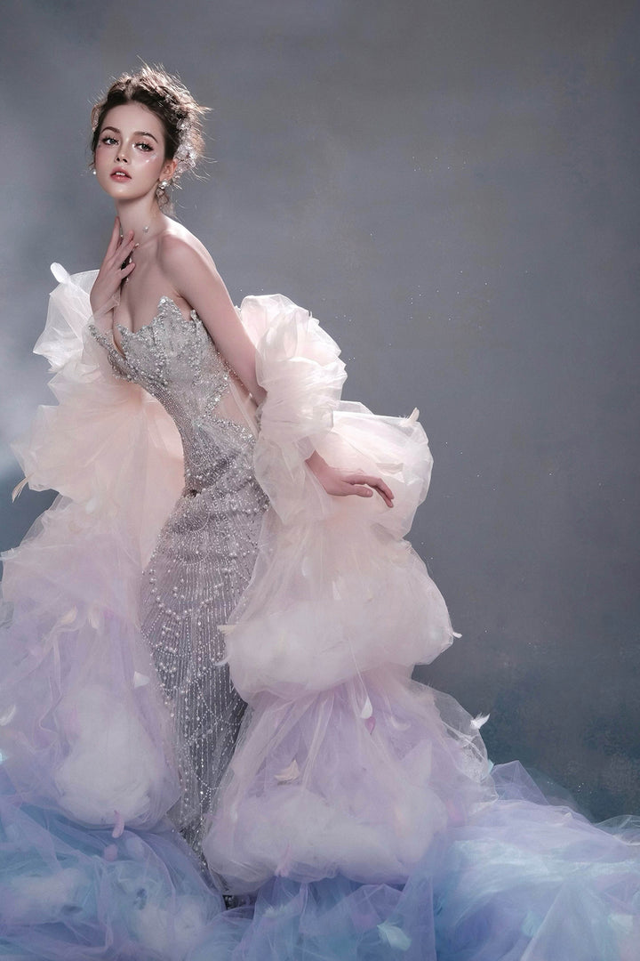 Crystal-Embellished Dress with Sleeves