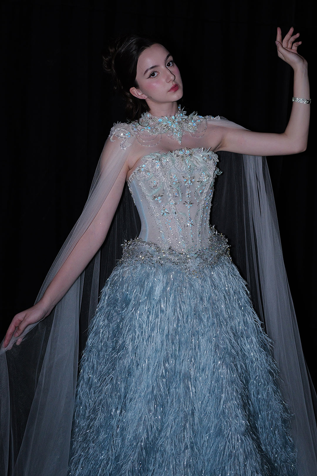 A-Line Dress with Illusion Neckline