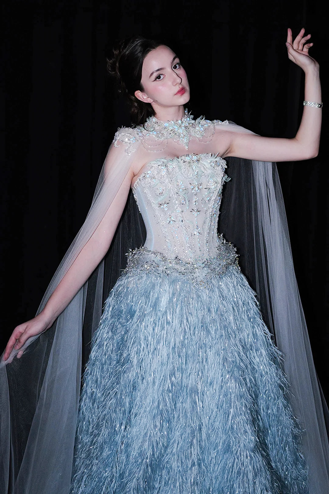 A-Line Dress with Illusion Neckline
