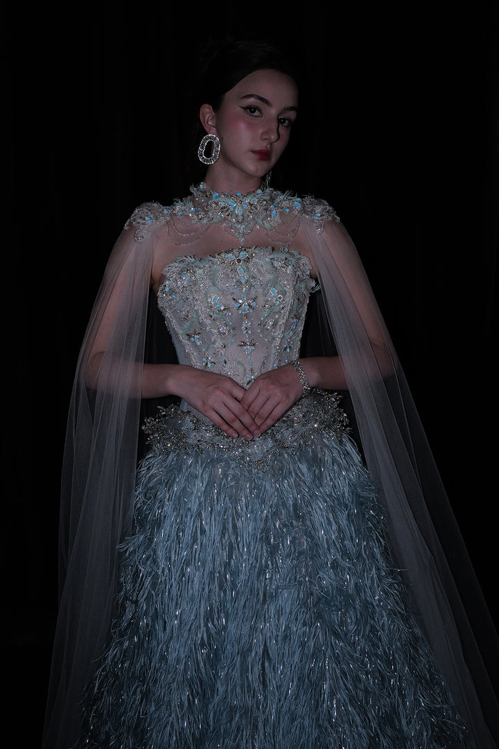 A-Line Dress with Illusion Neckline