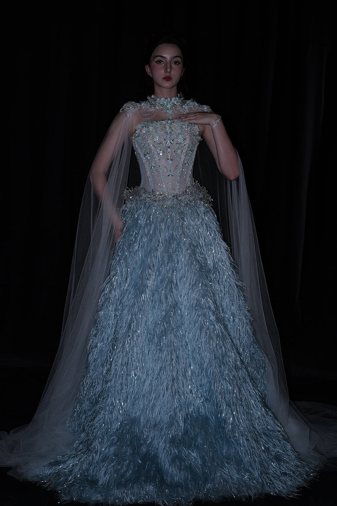 A-Line Dress with Illusion Neckline