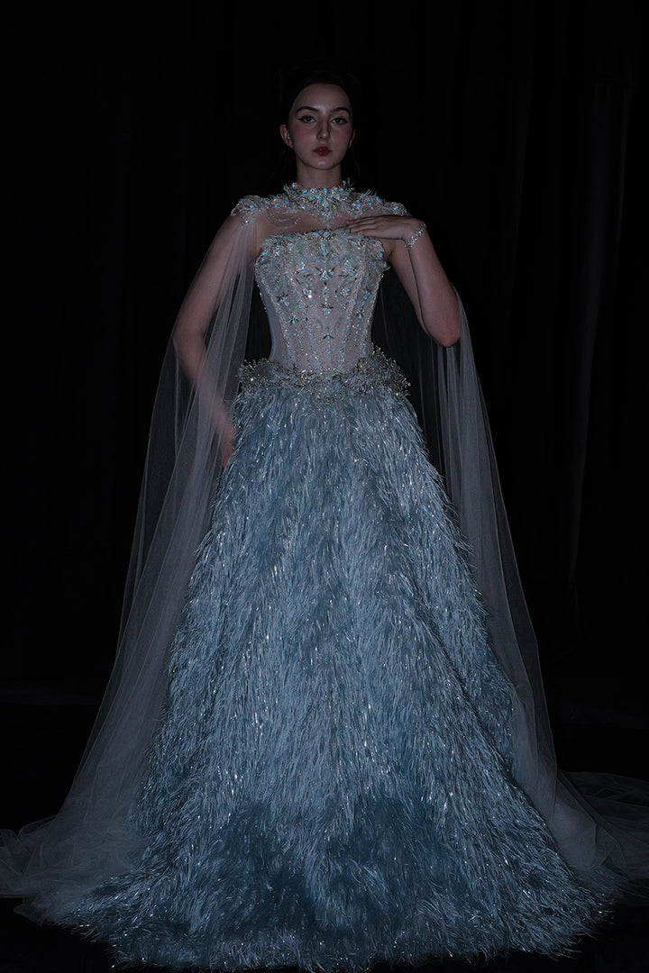 A-Line Dress with Illusion Neckline