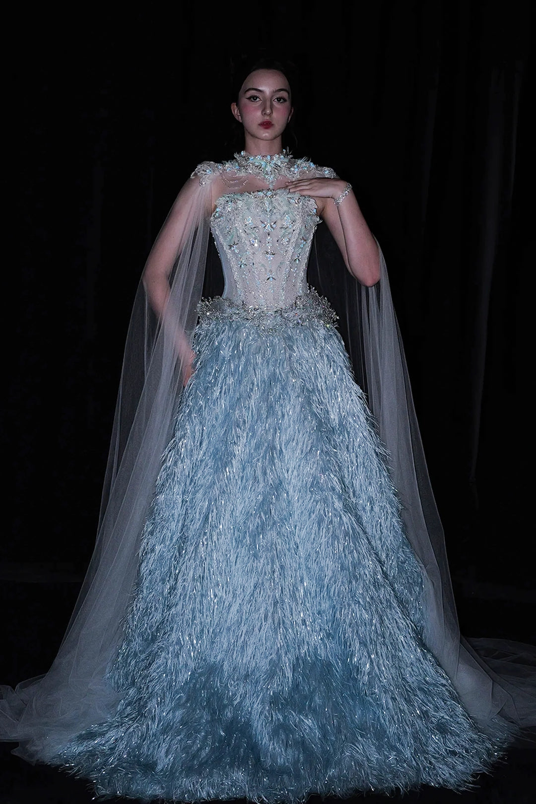 A-Line Dress with Illusion Neckline
