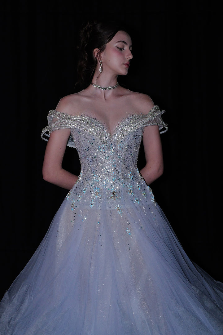 Off-The-Shoulder Neckline Beaded Embellishment Dress