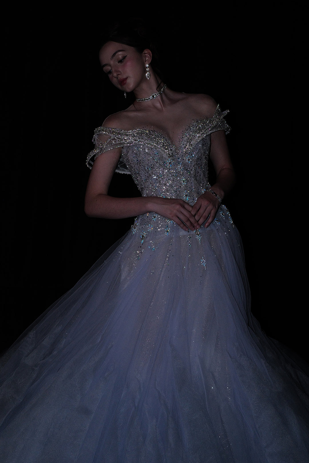 Off-The-Shoulder Neckline Beaded Embellishment Dress