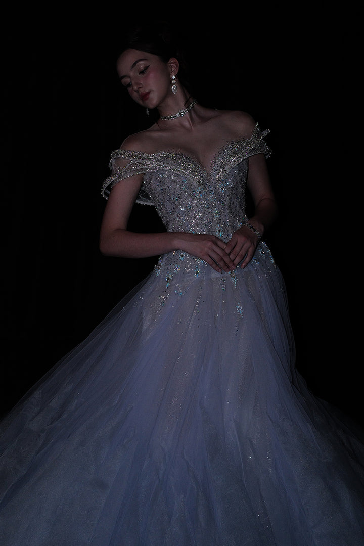 Off-The-Shoulder Neckline Beaded Embellishment Dress