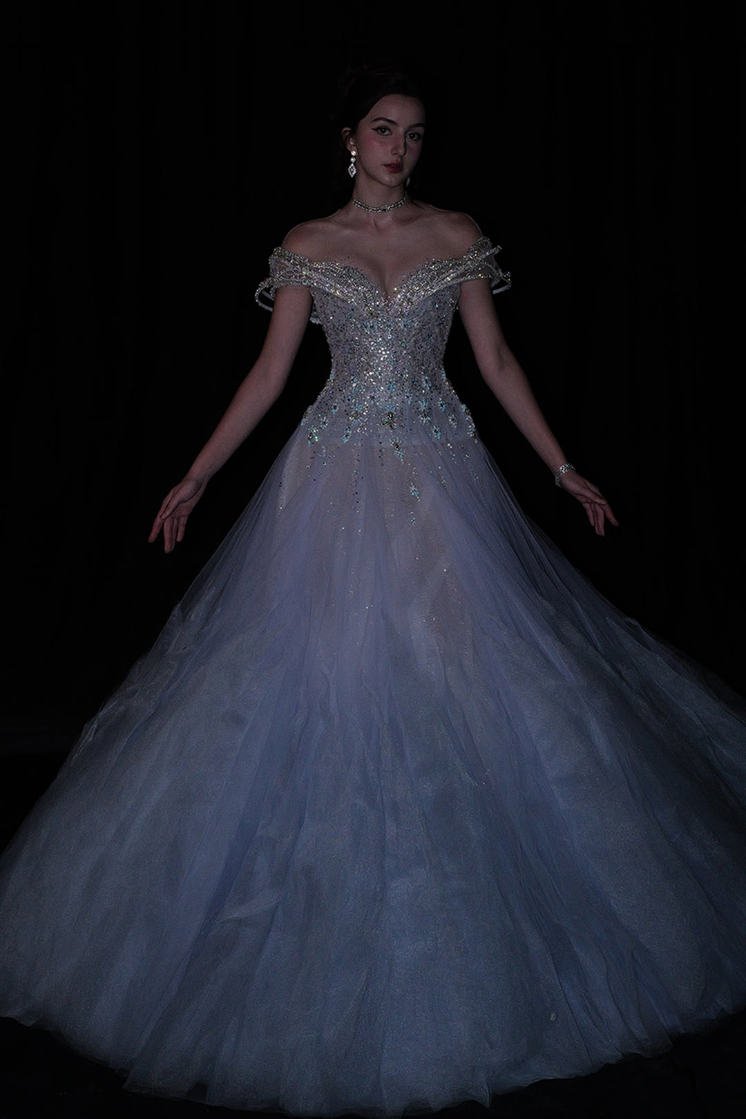 Off-The-Shoulder Neckline Beaded Embellishment Dress