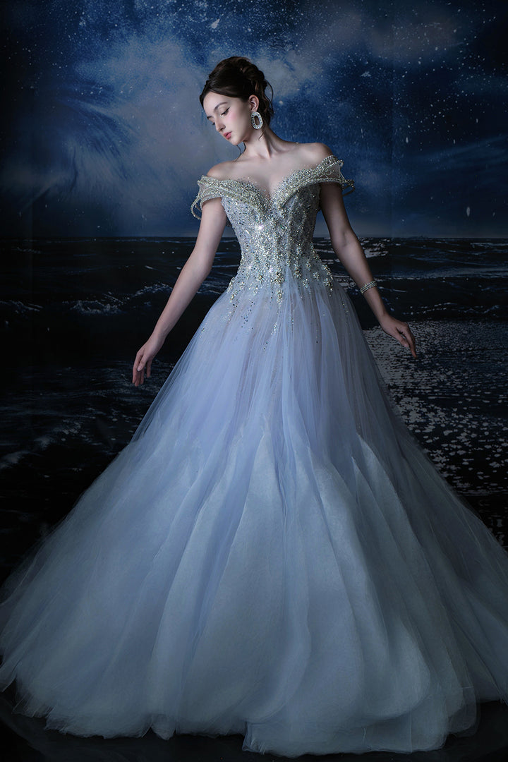 Off-The-Shoulder Neckline Beaded Embellishment Dress