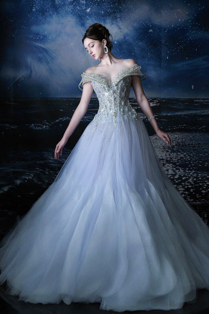 Off-The-Shoulder Neckline Beaded Embellishment Dress