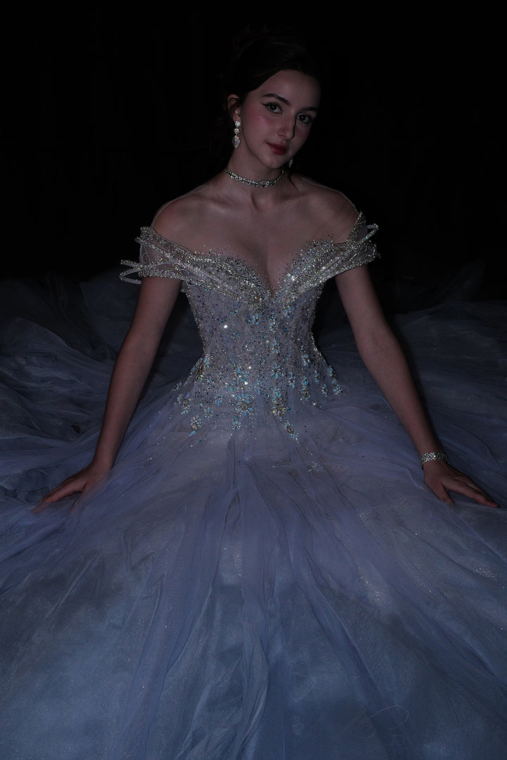 Off-The-Shoulder Neckline Beaded Embellishment Dress