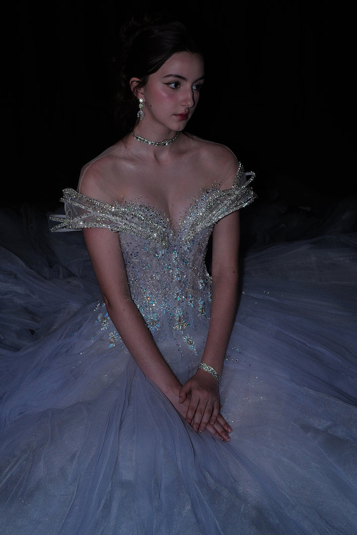 Off-The-Shoulder Neckline Beaded Embellishment Dress