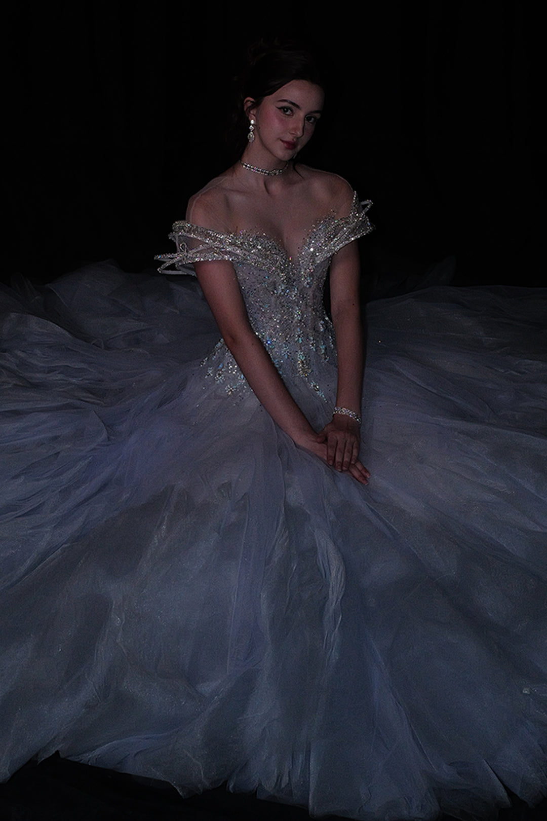 Off-The-Shoulder Neckline Beaded Embellishment Dress