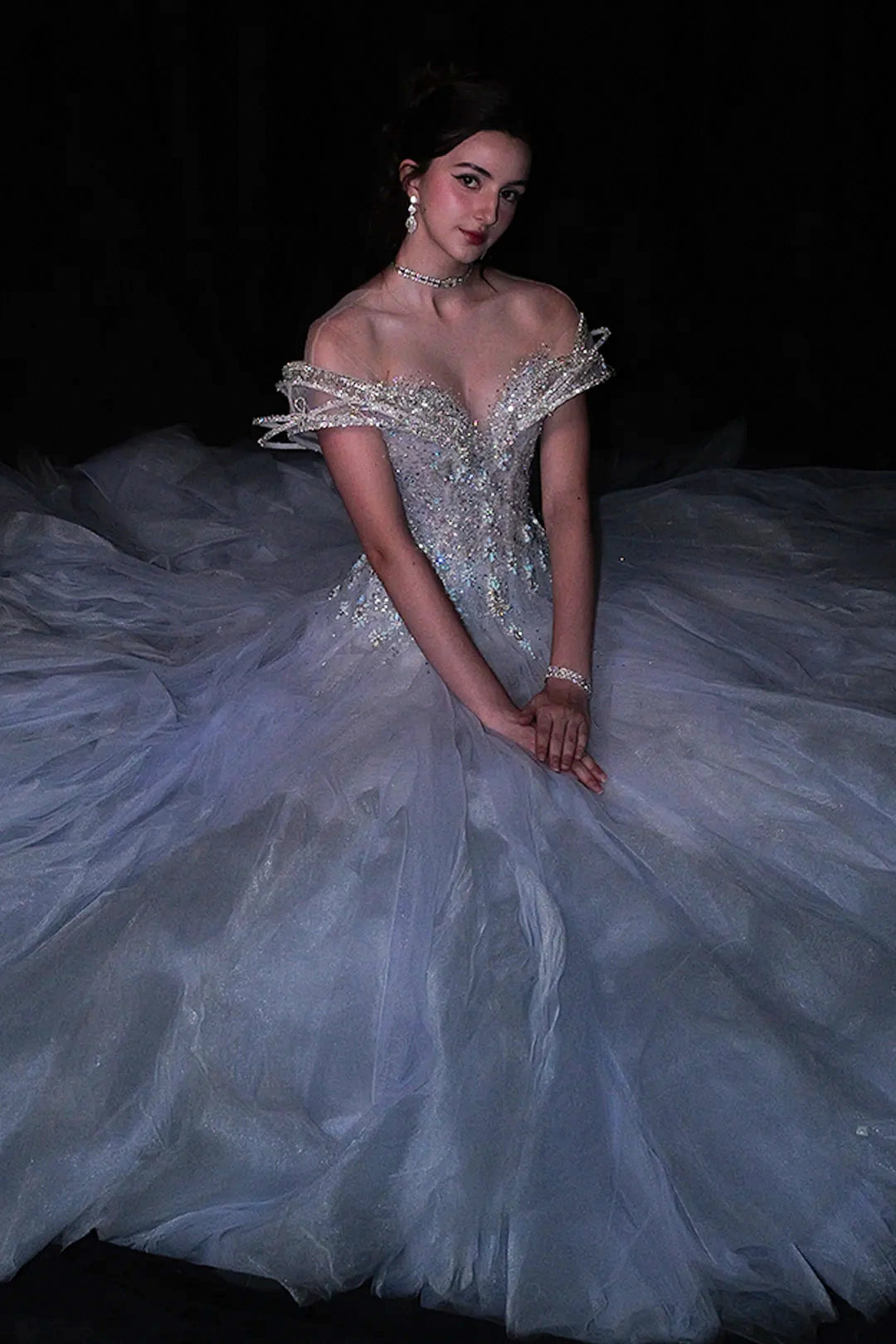 Off-The-Shoulder Neckline Beaded Embellishment Dress