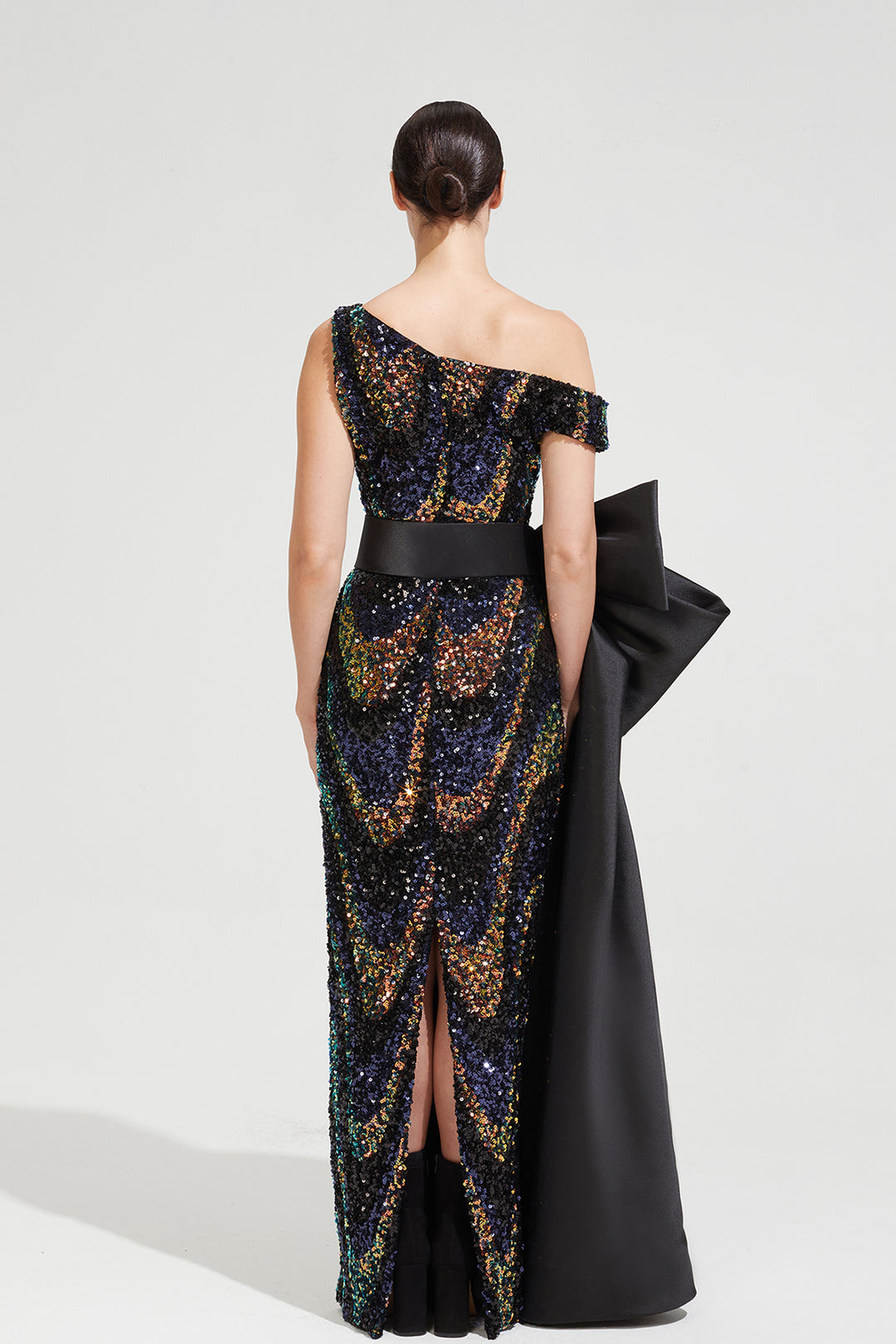 Asymmetric Sequin Dress with Bow