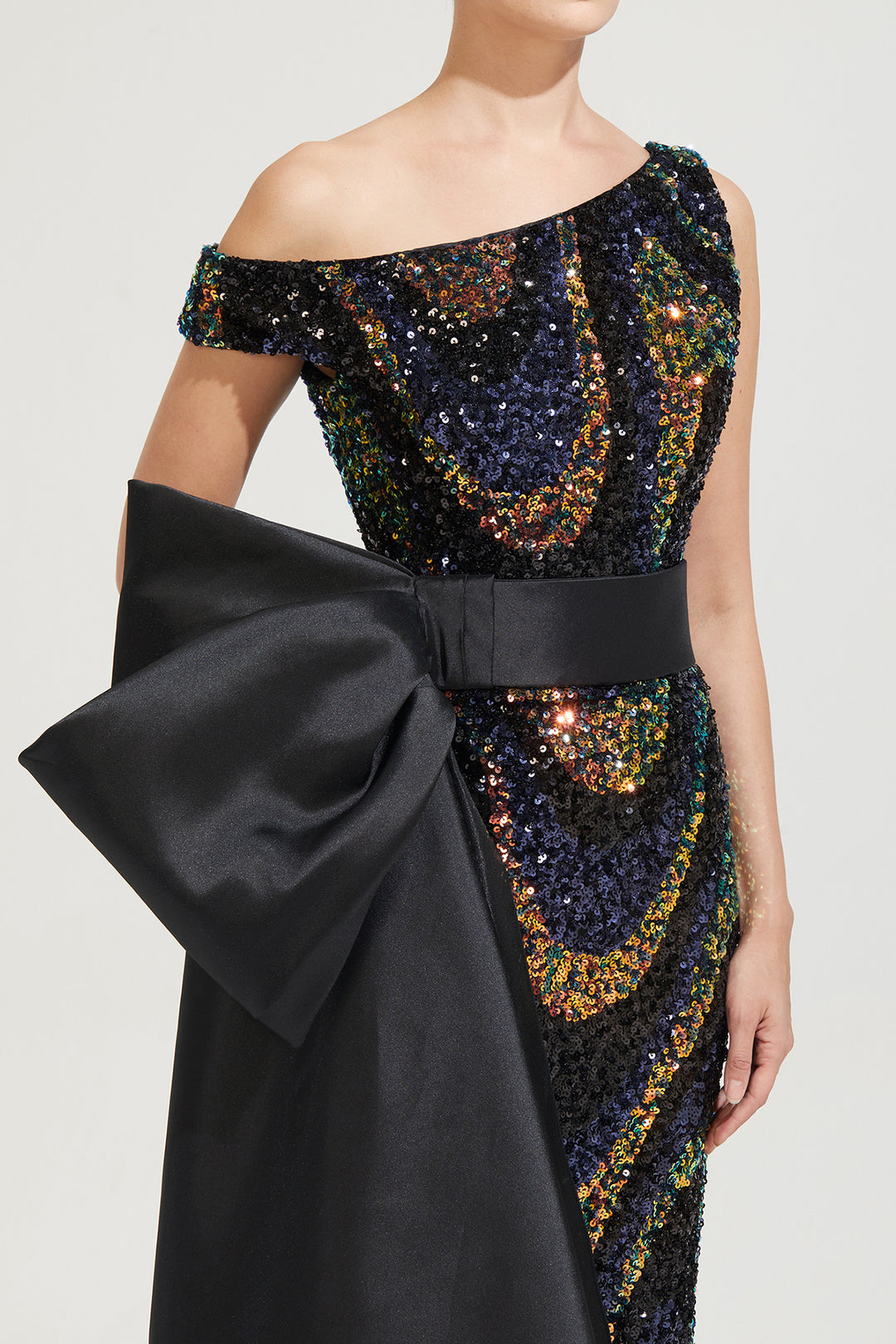 Asymmetric Sequin Dress with Bow