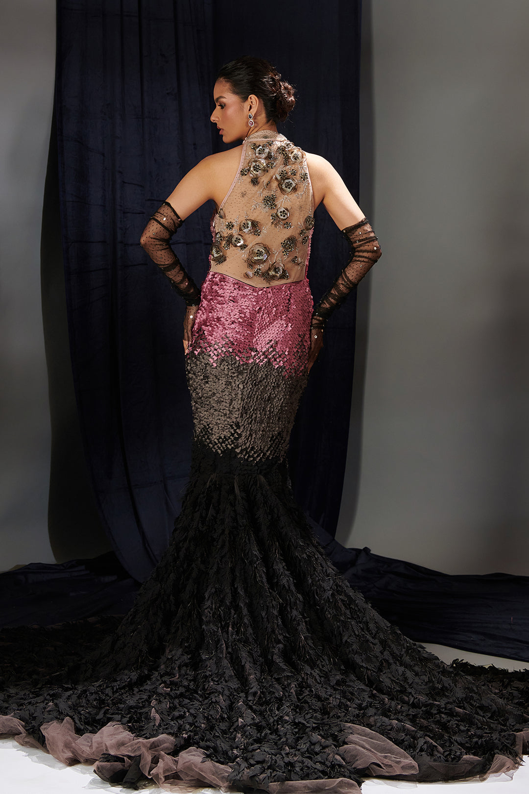 Mesh Mermaid Dress with Laser Embroidery