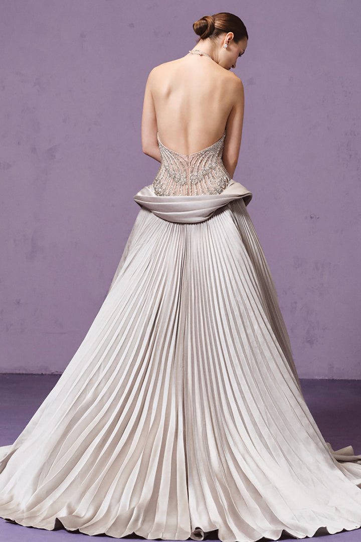 Embellished Seashell Halter with Overskirt Dress