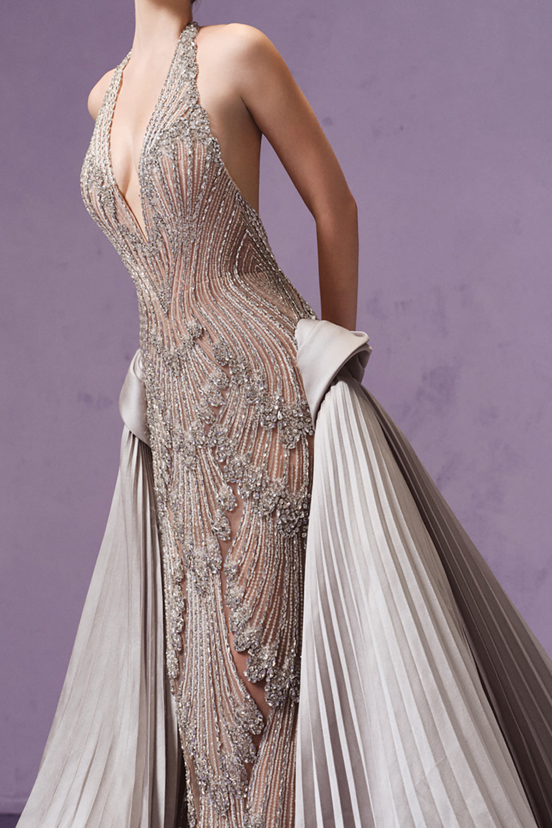 Embellished Seashell Halter with Overskirt Dress