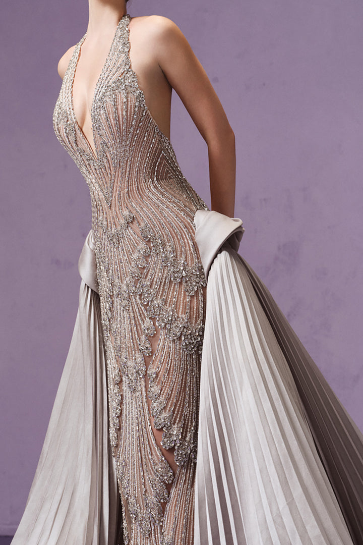 Embellished Seashell Halter with Overskirt Dress